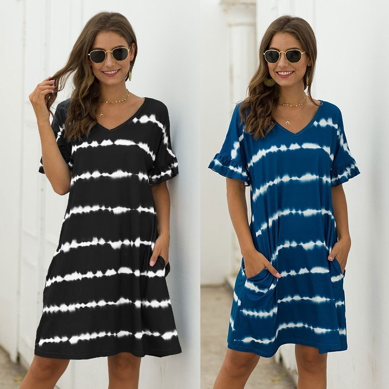 Wavy striped tie-dye dress