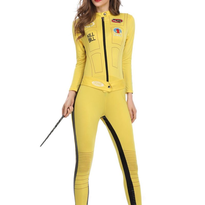 Kill Bill Costume Adult Women TV Film Bodycon Yellow Jumpsuit Motocycle Bosysuit Ninja Martial Arts Uniform Bruce Lee Overalls