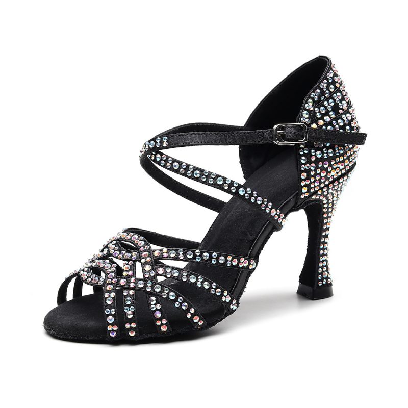 Qianjiao Dance Rhinestone Latin Dance Shoes Soft And Comfortable Women’S Dance Shoes Dancing Shoes Soft Sole