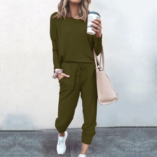 Ladies Loose Solid Color Long-sleeved Casual Sports Suit - Image 5