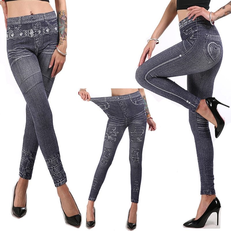 Spring new imitation denim leggings women