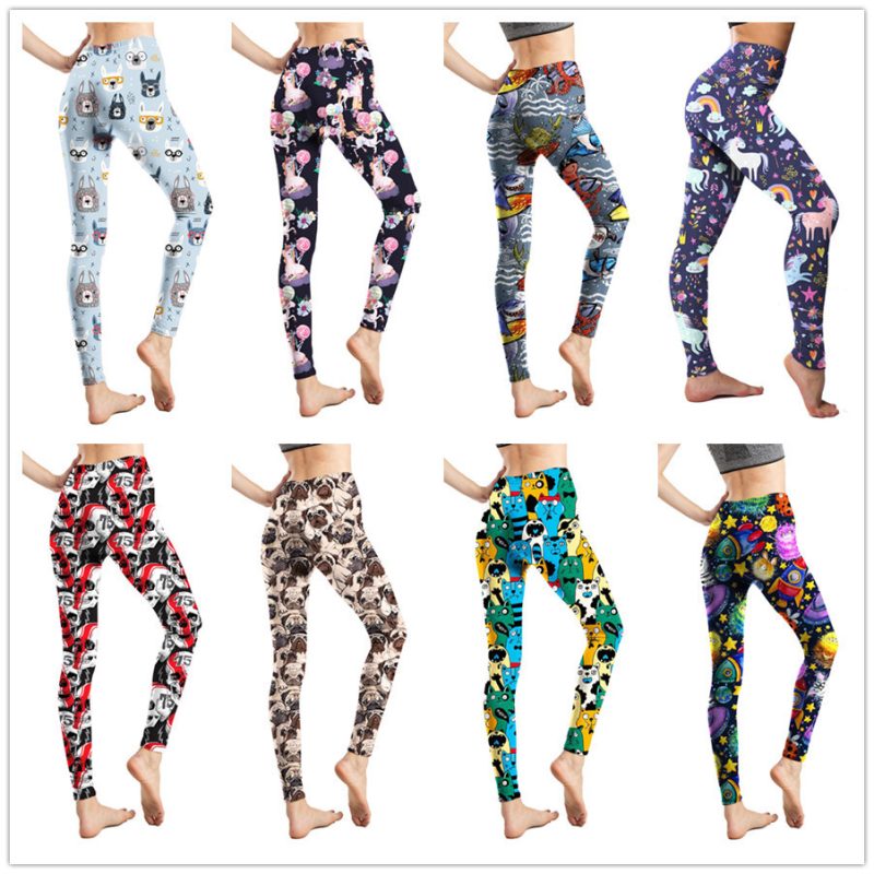 European And American Cartoon Abstract Graffiti Print Leggings Women