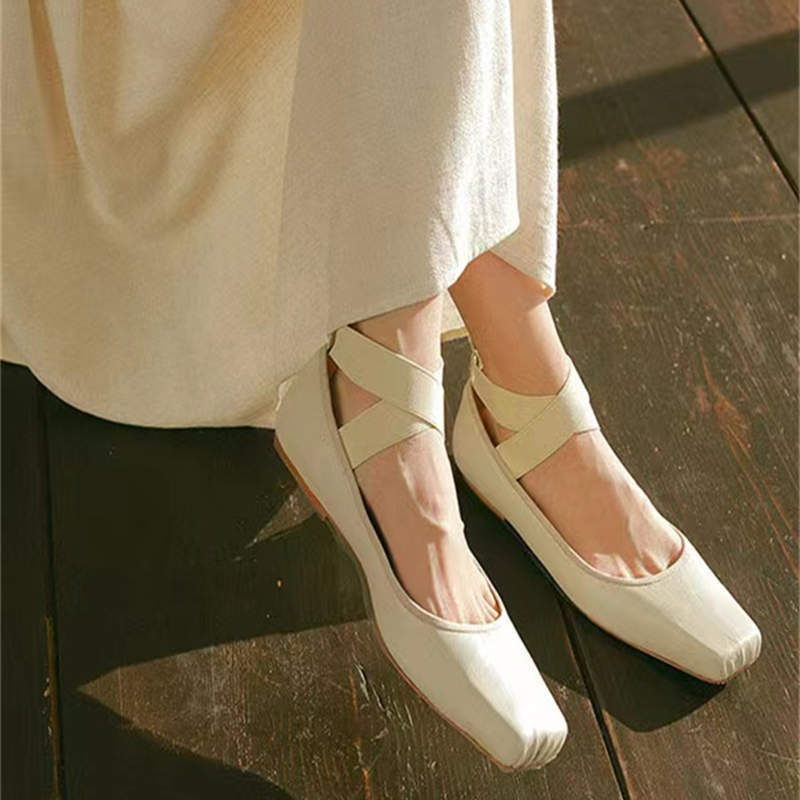 Women’s Ballet Comfort Strap Leather Low Heel Pumps