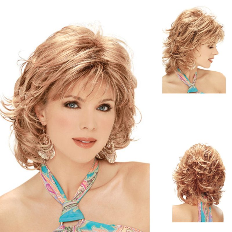 Ladies White Wig With Diagonal Bangs And Short Curly Hair