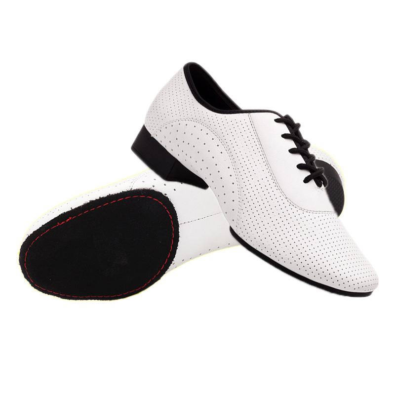 Leather Men’s Modern Dance Shoes White Outdoor Rubber Sole Low Heel Latin Dance Shoes