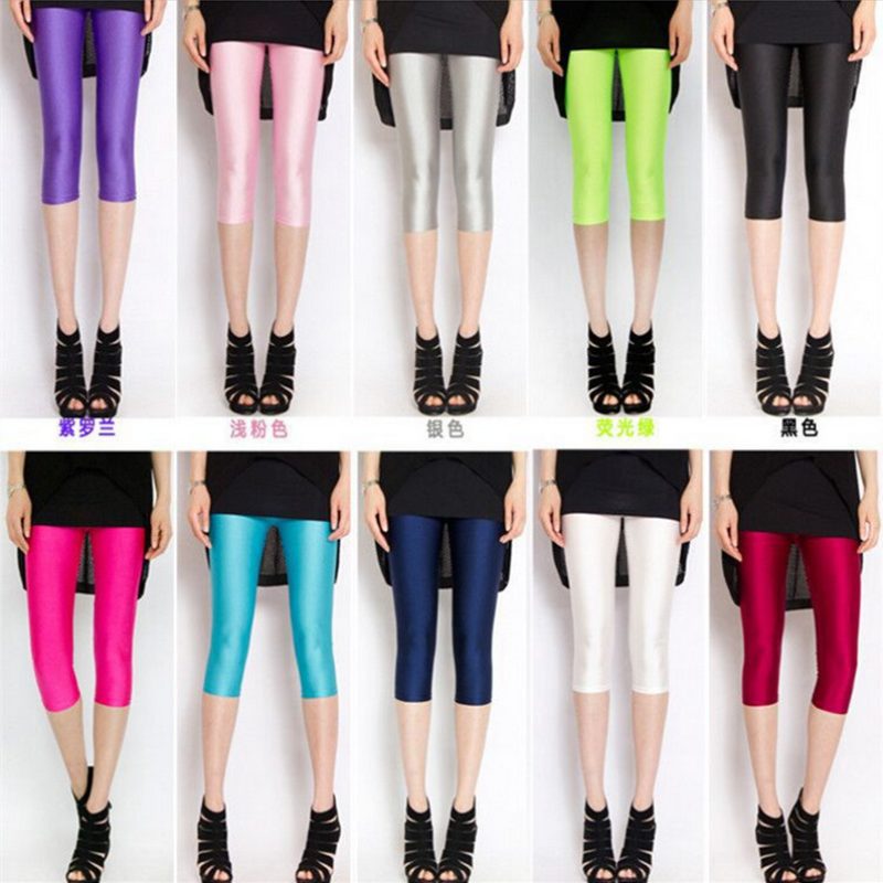 Fluorescent Seven-point Leggings Shiny Solid Color Gloss Pants