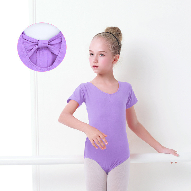 Girls’ Solid Color Short-sleeved Dance Jumpsuit