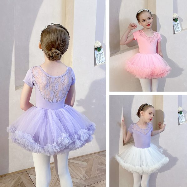 Children's Dancing Clothes Short Sleeve Lace Ballet Dance Dress - Image 4