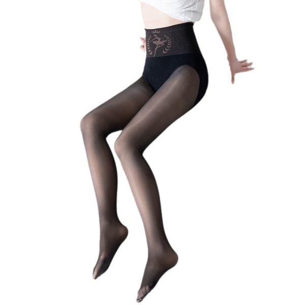 Black Silk Transparent Women's High Waist Belly Compression Leggings - Image 5