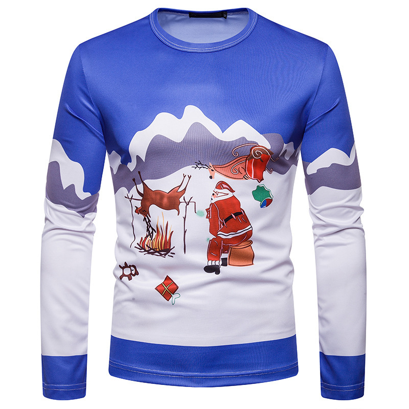 Men’s 3D printed Christmas pattern long sleeve T-shirt