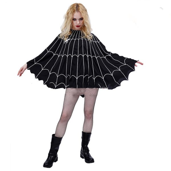 Halloween  Women Spider Web Costume Fancy Dress Ball Cloak - Image 3