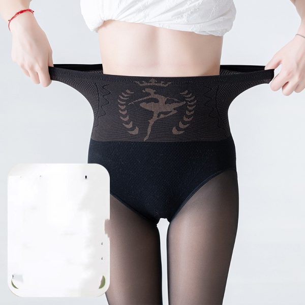 Black Silk Transparent Women's High Waist Belly Compression Leggings - Image 3