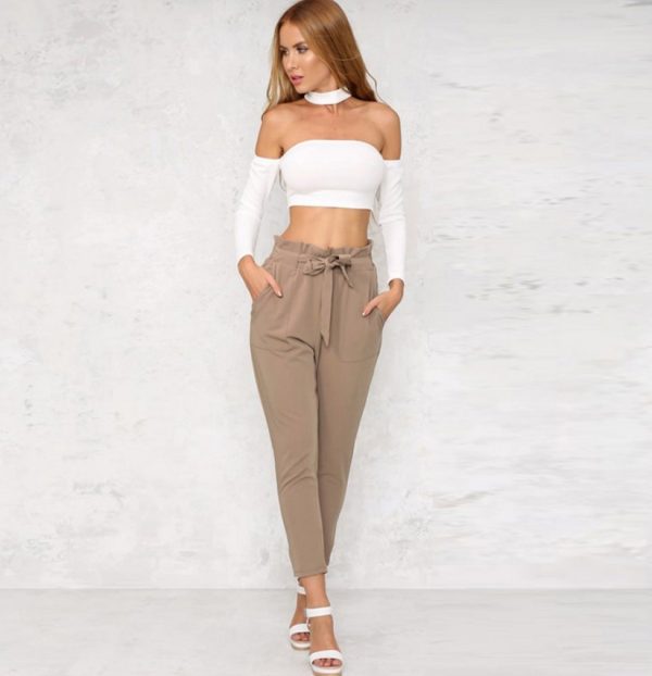 European and American new fashion wild waist cropped pants