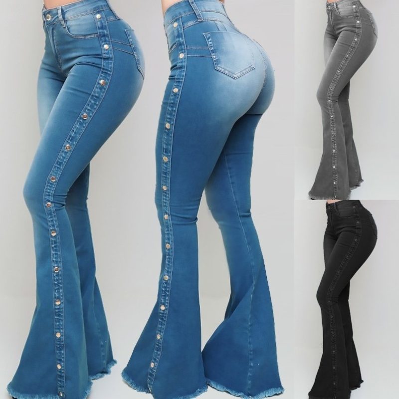 High Waist Stretch Ladies Mopping Denim Flared Pants