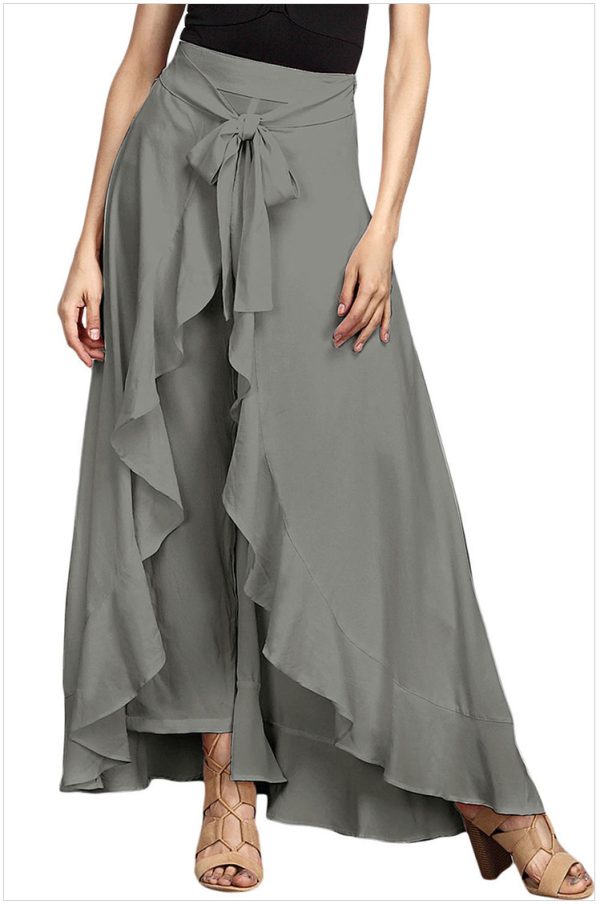 Irregular Ruffled High-Waist Lace-Up Trousers - Image 6