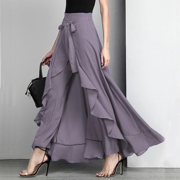 Irregular Ruffled High-Waist Lace-Up Trousers - Image 7