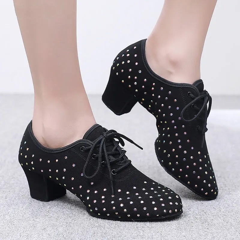 Women’s Latin Dance Oxford Cloth Full Diamond Shoes