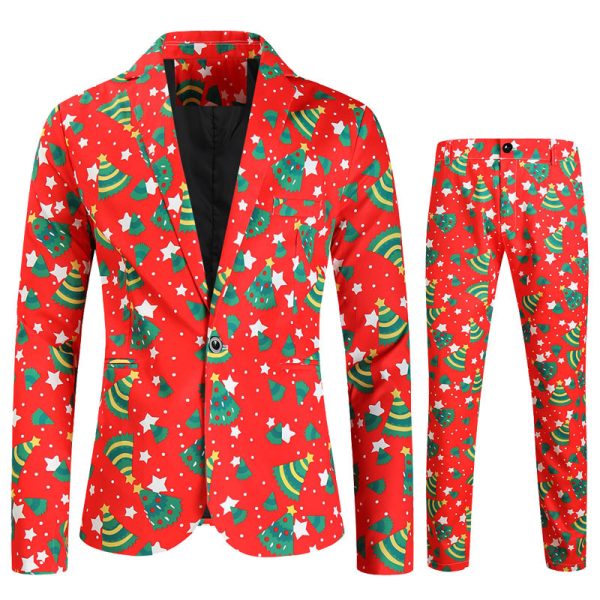 Men's One Button Printed Suit Christmas Casual Suit