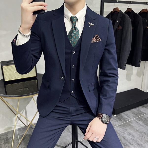 Plus Size Men's Clothing Solid Color Suit Suit Men's Three-piece Suit - Image 10