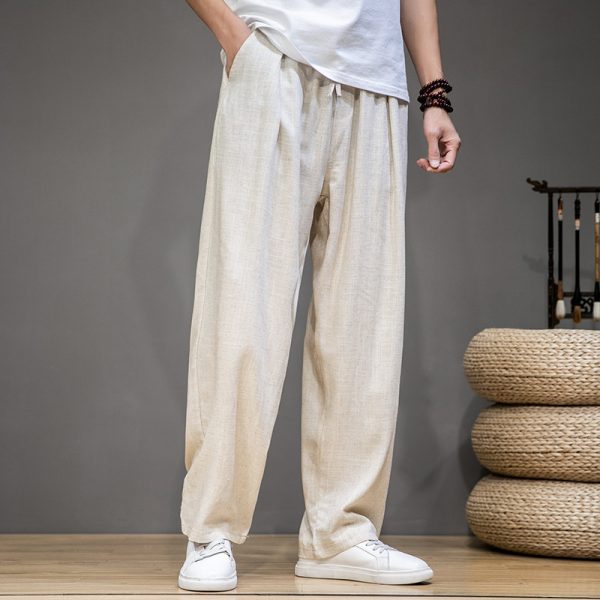 Loose Straight Wide Leg Men's Linen Casual Sports Trousers - Image 4