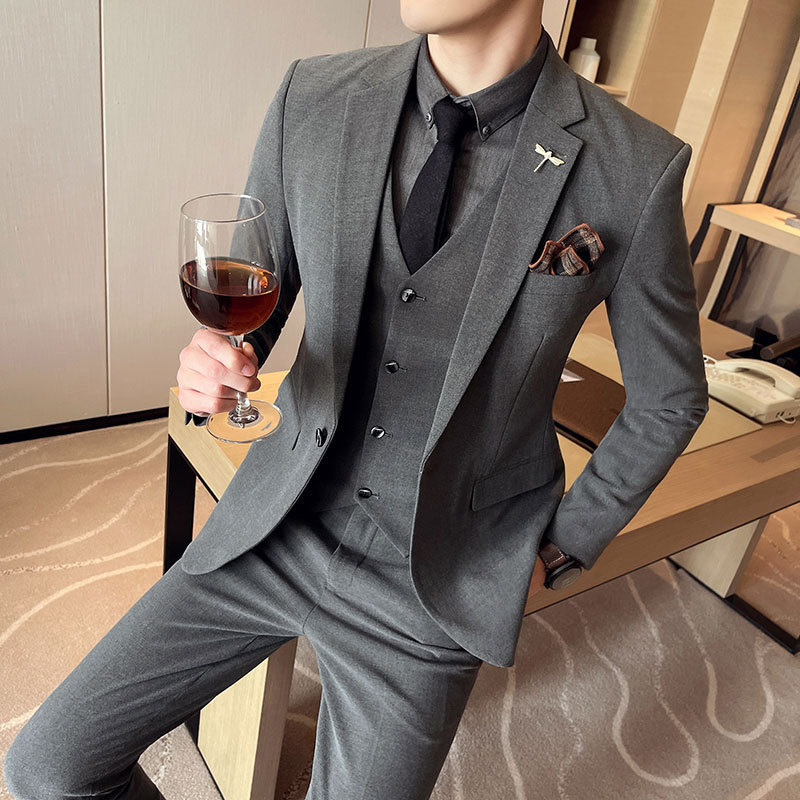 Plus Size Men’s Clothing Solid Color Suit Suit Men’s Three-piece Suit