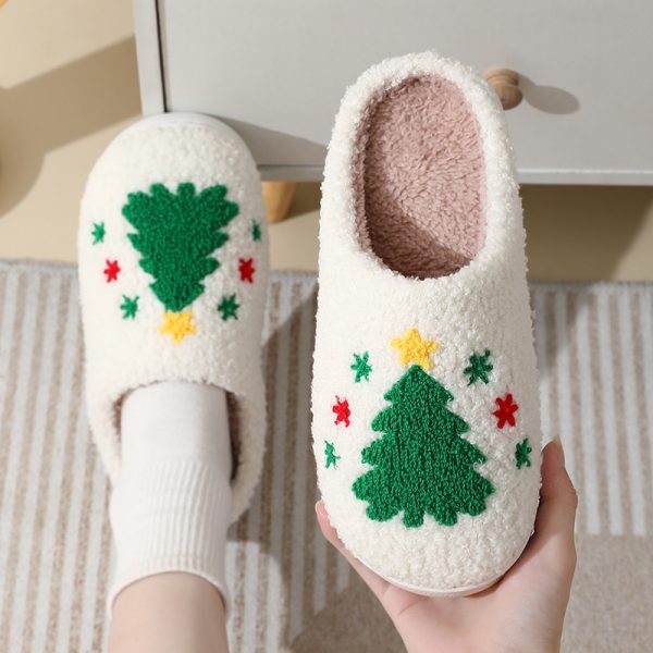 Christmas Home Slippers Cute Cartoon Santa Claus Cotton Slippers For Women And Men Couples Winter Warm Furry Shoes - Image 7