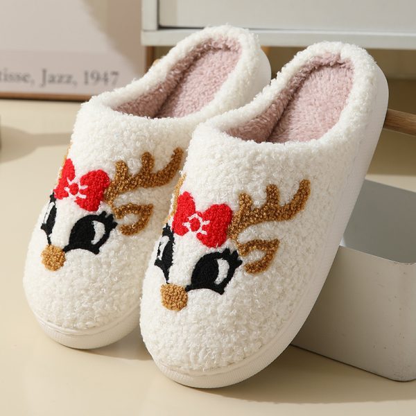 Christmas Home Slippers Cute Cartoon Santa Claus Cotton Slippers For Women And Men Couples Winter Warm Furry Shoes - Image 8