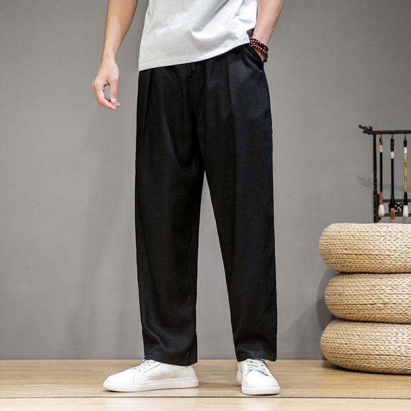 Loose Straight Wide Leg Men's Linen Casual Sports Trousers - Image 9