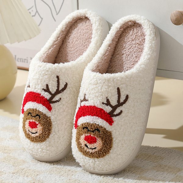 Christmas Home Slippers Cute Cartoon Santa Claus Cotton Slippers For Women And Men Couples Winter Warm Furry Shoes - Image 4