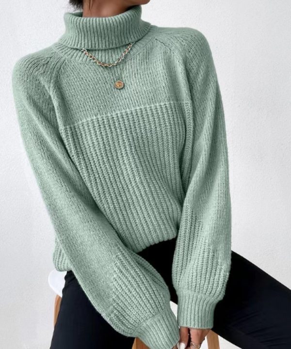 Simple Lapel Raglan Sleeves Pullover Knitted Sweater Women - Image 3