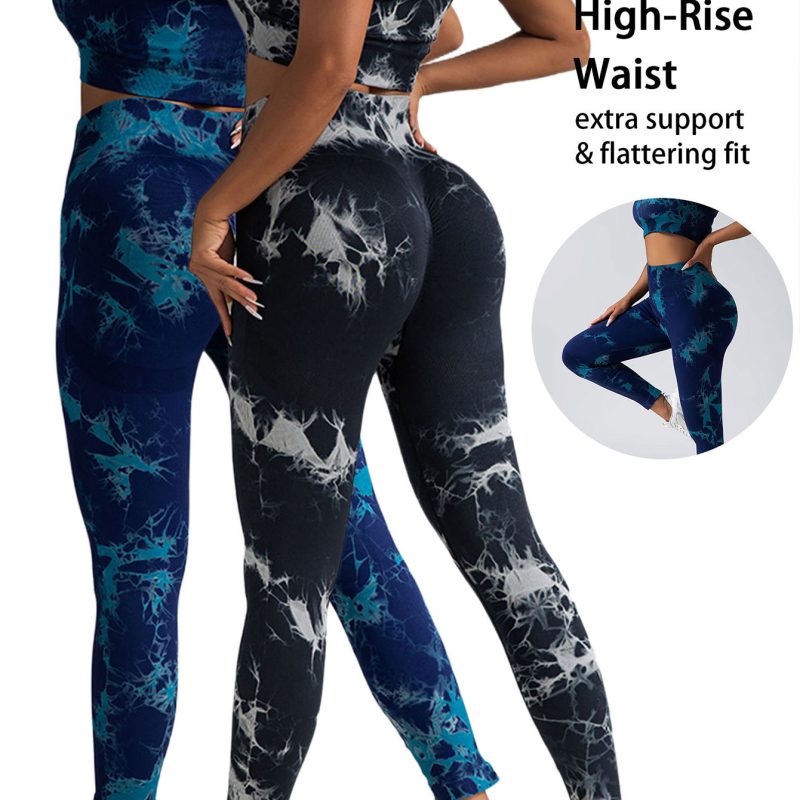 2 Pack Womens Workout Leggings Tie Dye High Waisted Yoga Pants Seamless Scrunch Butt Lifting Compression Tights