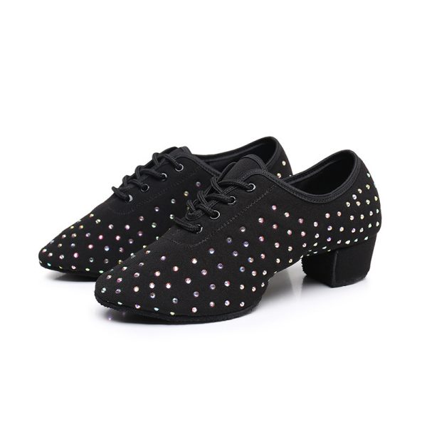 Women's Latin Dance Oxford Cloth Full Diamond Shoes - Image 8