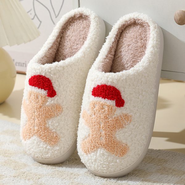 Christmas Home Slippers Cute Cartoon Santa Claus Cotton Slippers For Women And Men Couples Winter Warm Furry Shoes - Image 5