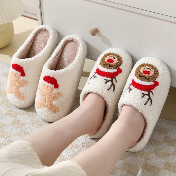 Christmas Home Slippers Cute Cartoon Santa Claus Cotton Slippers For Women And Men Couples Winter Warm Furry Shoes - Image 9