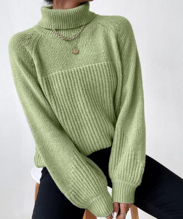 Simple Lapel Raglan Sleeves Pullover Knitted Sweater Women - Image 8