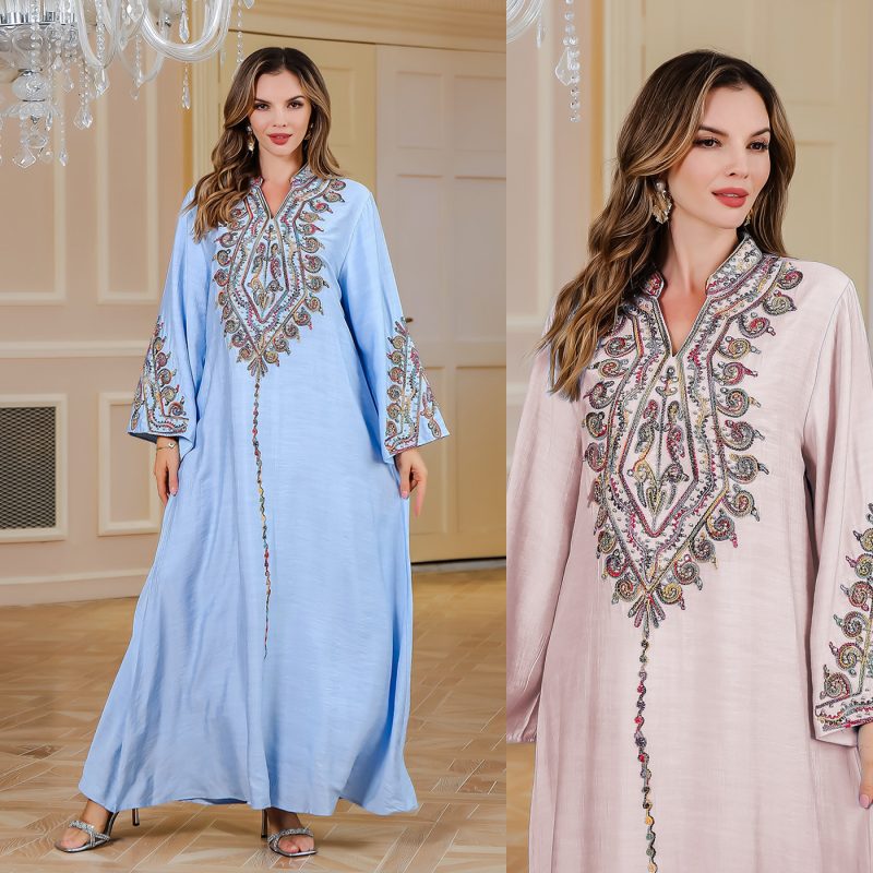 Middle East Saudi Muslim Rope Embroidered Robe Gown Elegant Dress