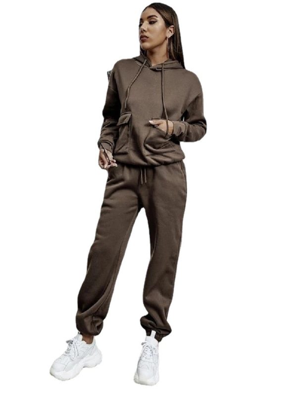 Solid Color Two Piece Suit Fleece Sports Suit - Image 4