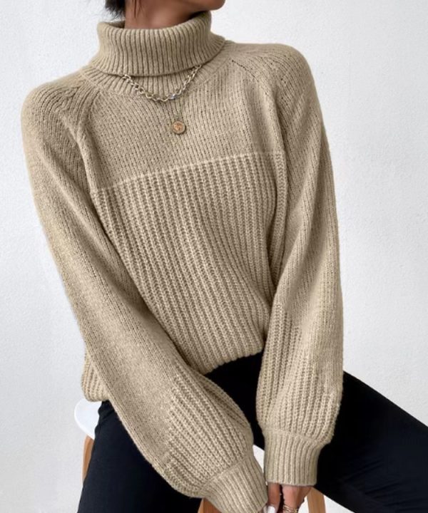 Simple Lapel Raglan Sleeves Pullover Knitted Sweater Women - Image 4