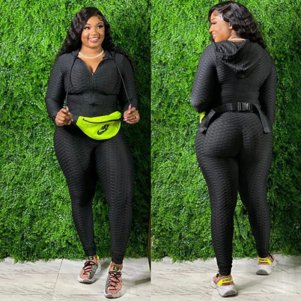 Solid Color Fat Women Plus Size Two Piece Set Sport Suitt - Image 5