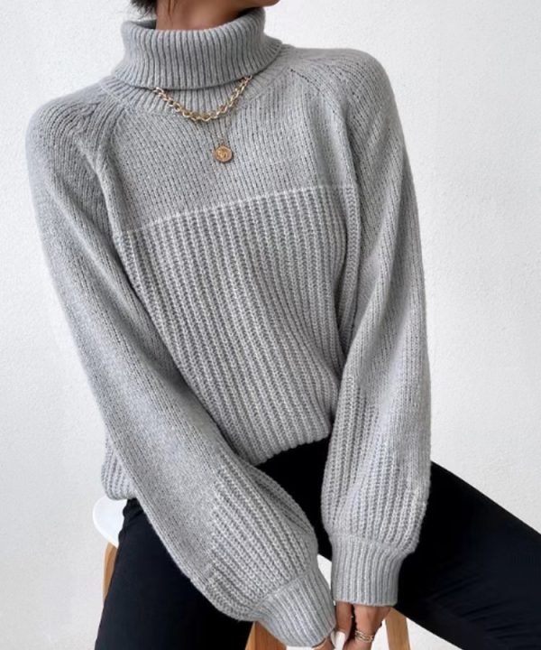 Simple Lapel Raglan Sleeves Pullover Knitted Sweater Women - Image 7