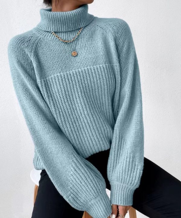 Simple Lapel Raglan Sleeves Pullover Knitted Sweater Women - Image 5