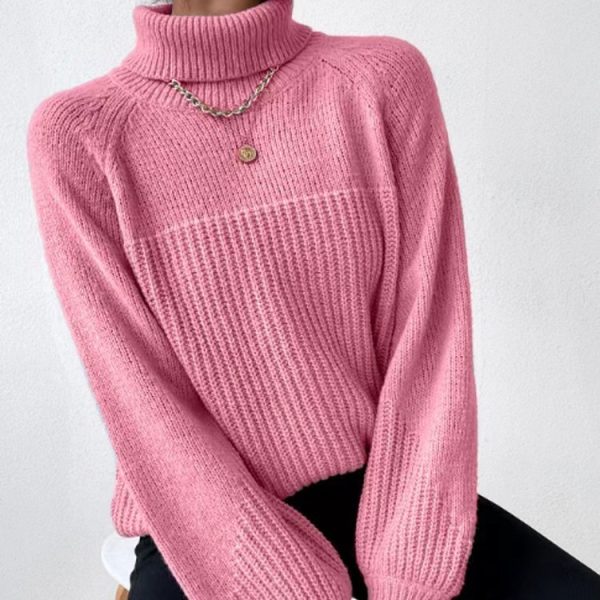 Simple Lapel Raglan Sleeves Pullover Knitted Sweater Women - Image 2