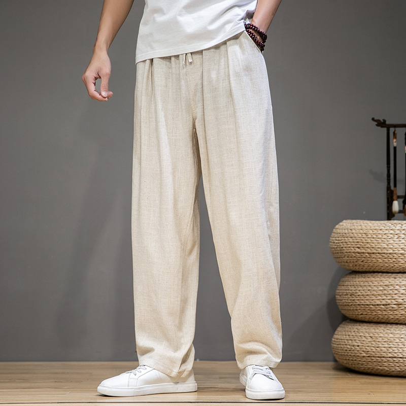 Loose Straight Wide Leg Men’s Linen Casual Sports Trousers