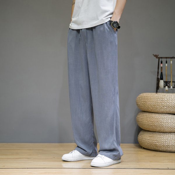 Loose Straight Wide Leg Men's Linen Casual Sports Trousers - Image 3