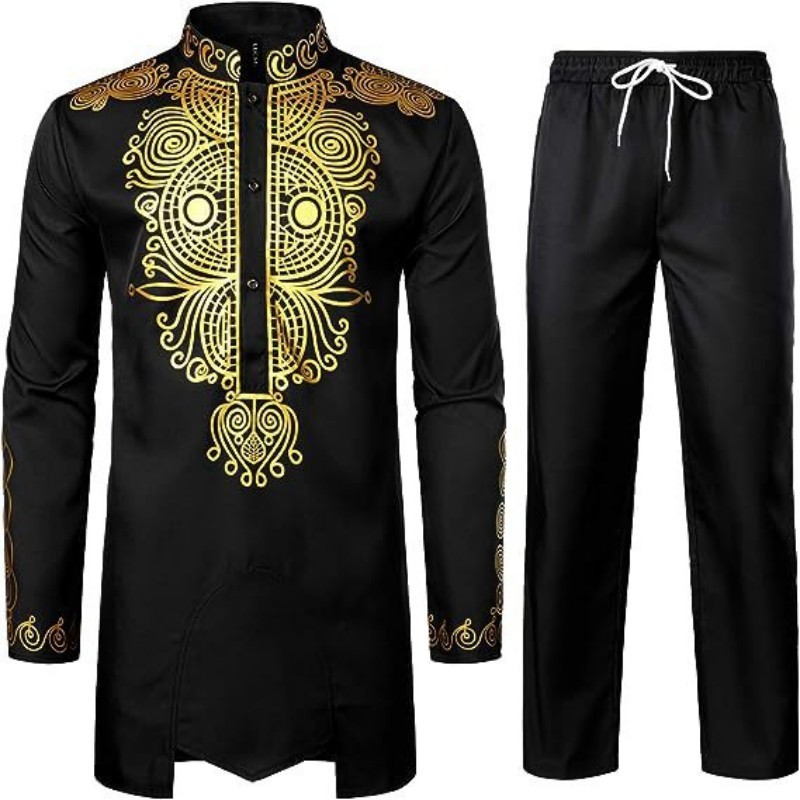 Men’s African Suit Bronzing Top And Trousers 2-piece Set