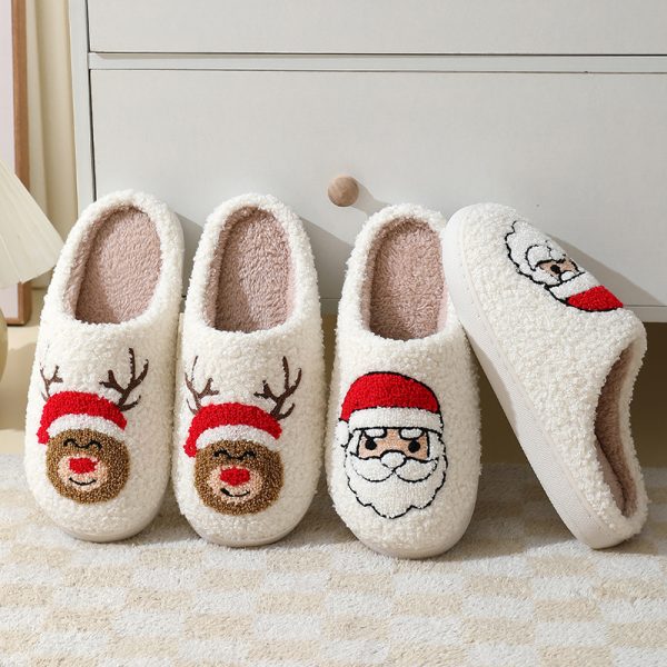 Christmas Home Slippers Cute Cartoon Santa Claus Cotton Slippers For Women And Men Couples Winter Warm Furry Shoes - Image 6