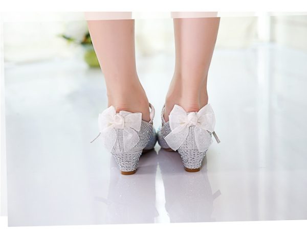 Girls' Leather Shoes Autumn New Bright Diamond High Heeled Shoes Performance Dance Flower Children Silver Medium And Large Children's High Heeled Shoes - Image 2