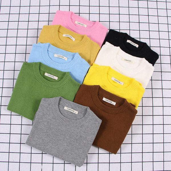 Boys And Girls Solid Color Sweater Pullover Sweater - Image 3