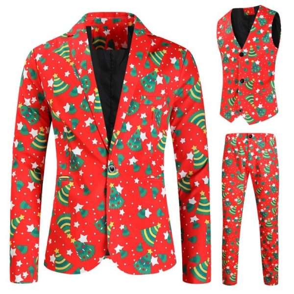 Men's One Button Printed Suit Christmas Casual Suit - Image 4