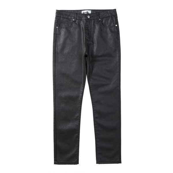 Solid Color Waxed Casual Trousers For Men - Image 3